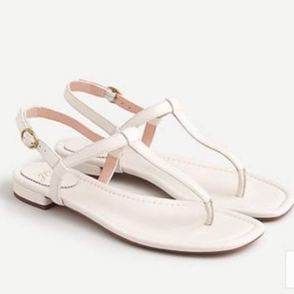 JCrew Abbie ankle strap thong leather sandals in white (Size 6)